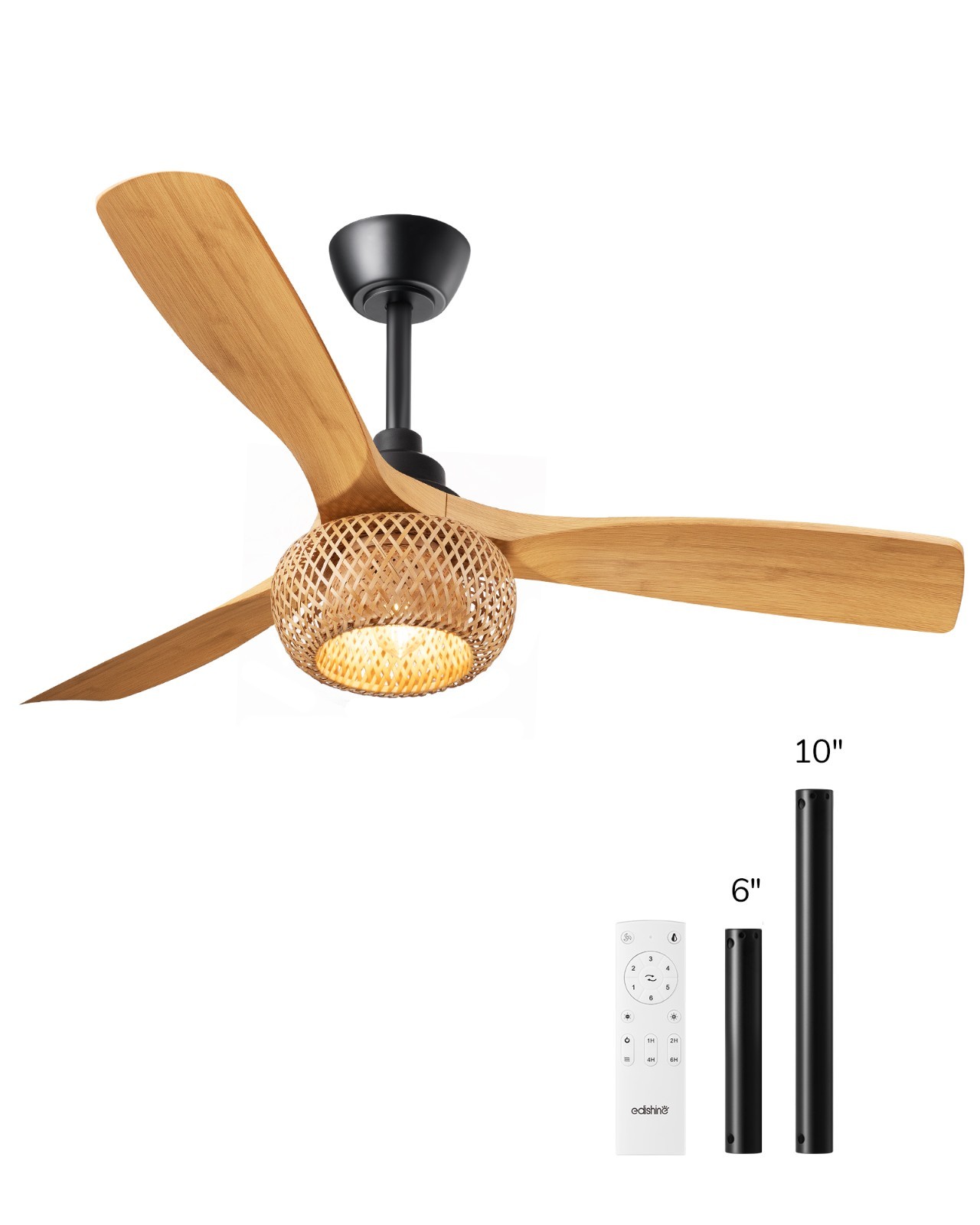 EDISHINE 52“ Boho Ceiling Fans with Lights,Timer&Remote Control, 6Speeds,Indoor