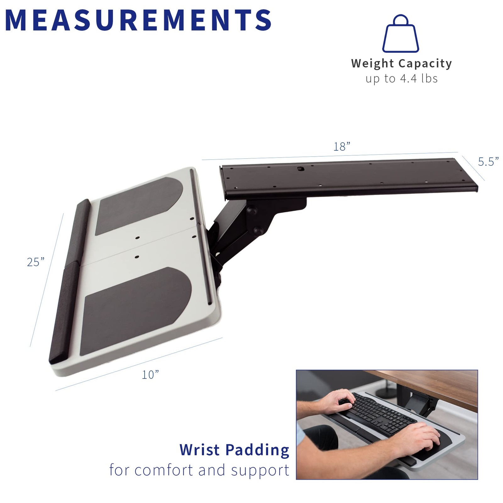 Adjustable Computer Keyboard and Mouse Platform Tray, Ergonomic Under Table D...