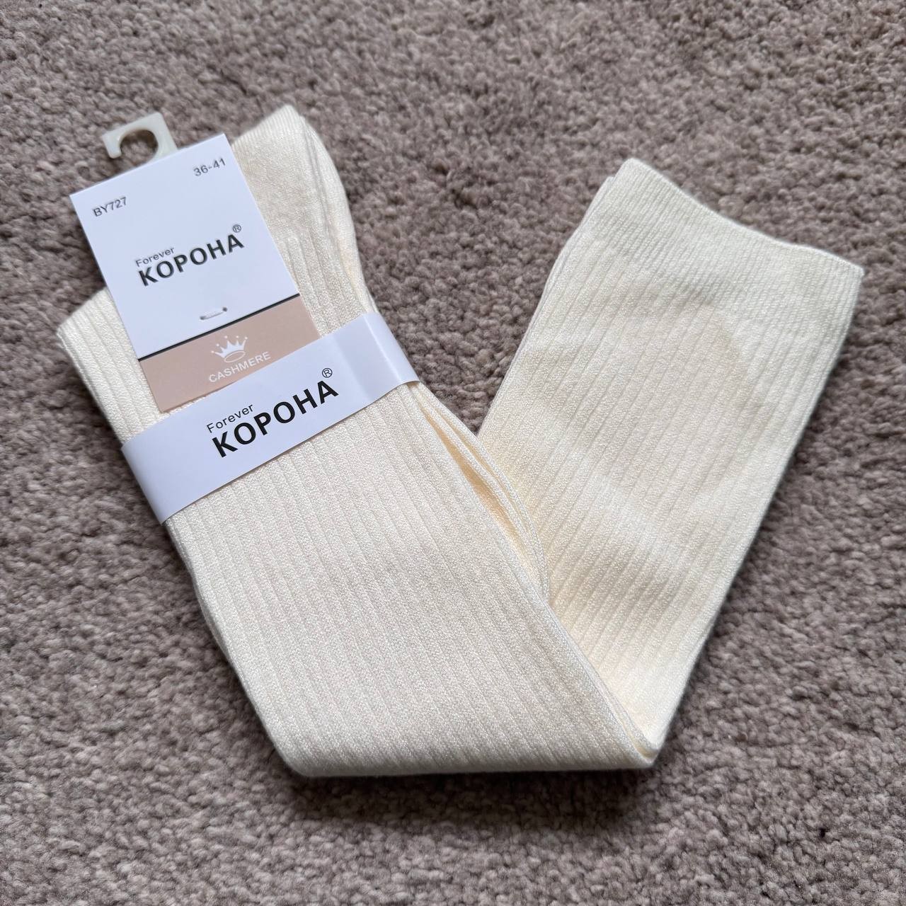 Soft Thin Stylish Cashmere Knee-high Women's Socks Cream Color One Pair Size