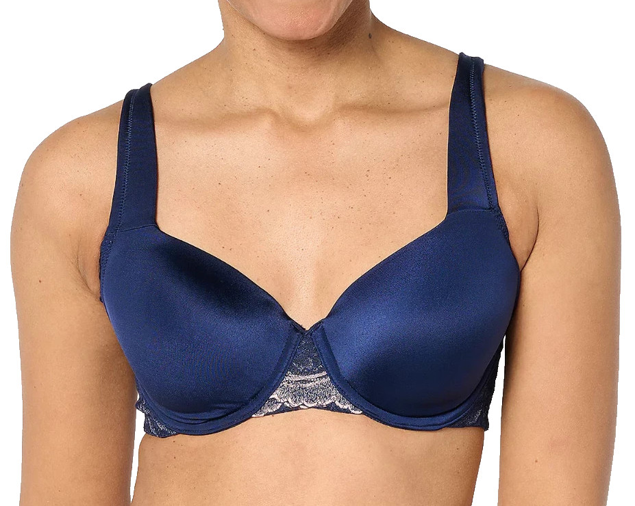 Breezies~Two-Tone Lace Shimmer Underwire Bra~42D~Navy~A655481~Foam Cups  12254