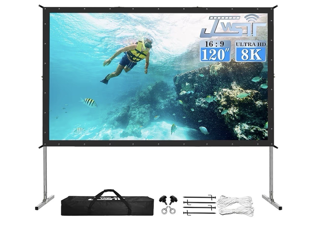 Projector Screen and Stand,JWSIT 110 inch Outdoor Movie Screen-Upgraded 3 Layers
