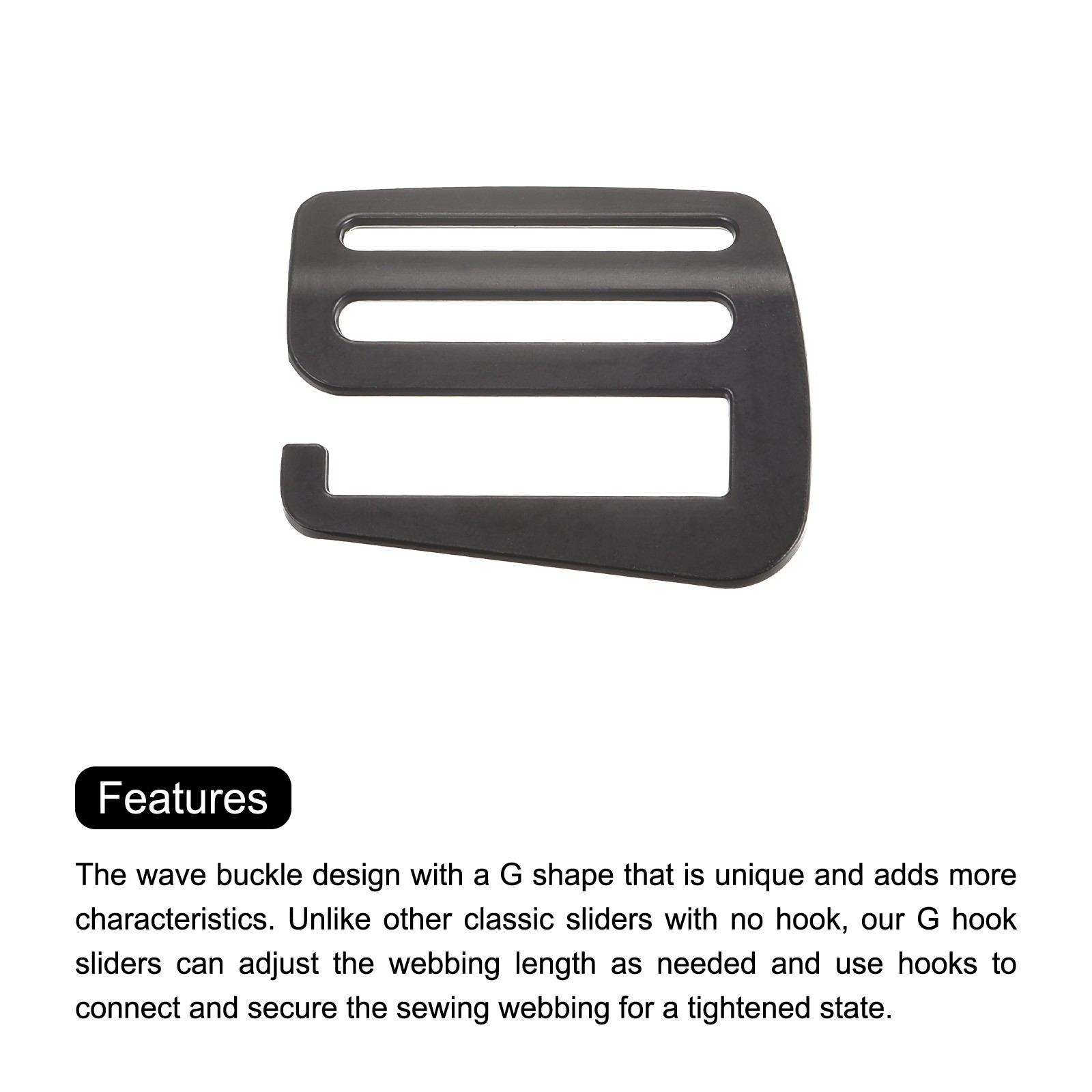 1.5" Webbing Release G Hook Buckle Adjuster for Backpack Strap, 4Pcs Matte Black