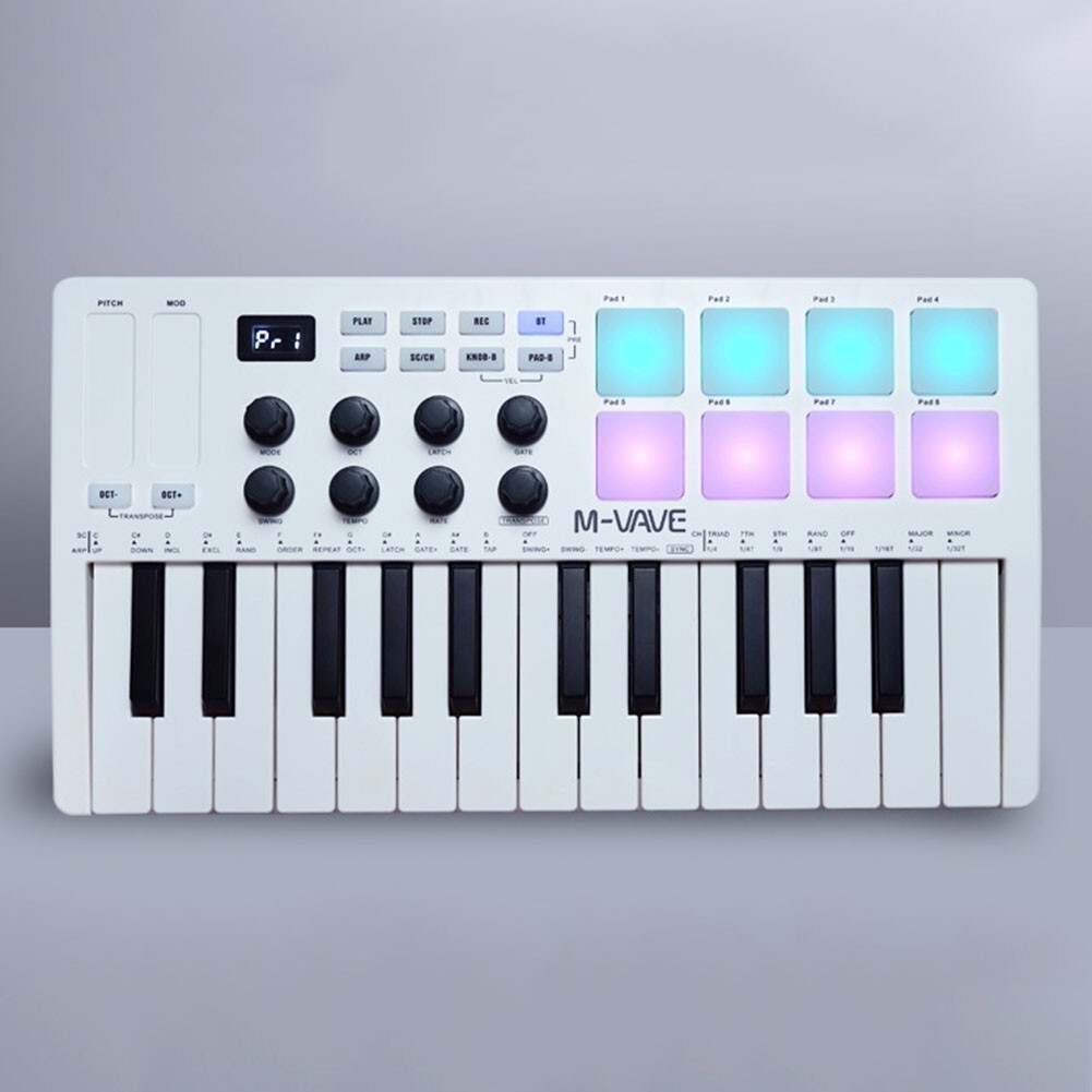 For M VAVE MIDI 25Key USB MIDI Control Keyboard Controller 8 Backlit Drum Pads 8