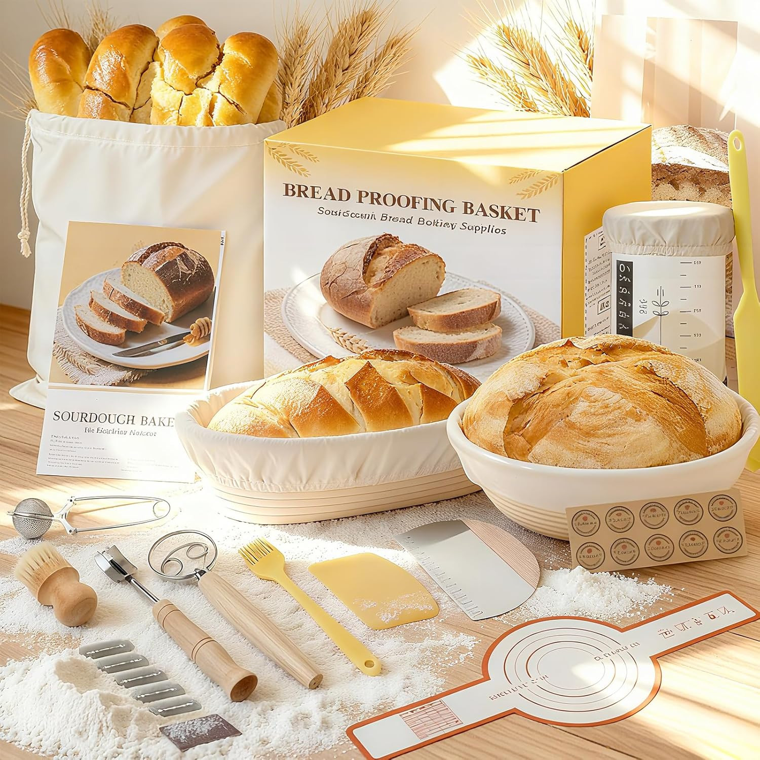 Complete Sourdough Starter Kit with Proofing Baskets and Baking Tools