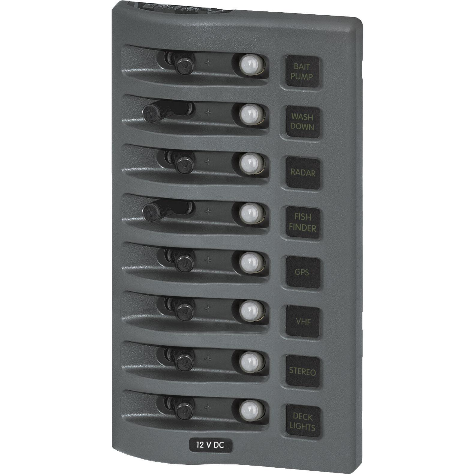 Blue Sea 4378 WeatherDeck 12V DC Waterproof Circuit Breaker Panel, Gray 8 Pos