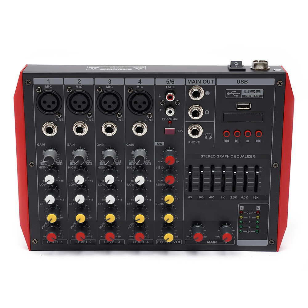 6 Channel Mixing Console Sound Live Studio Audio Mixer USB Bluetooth