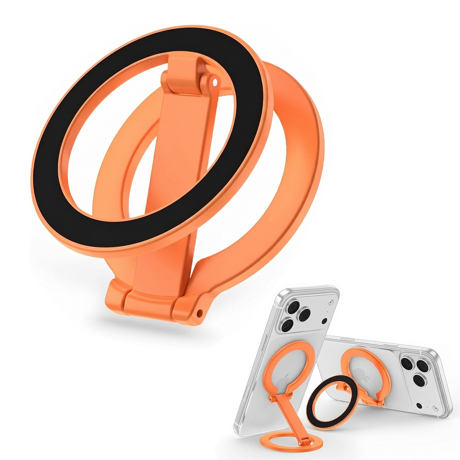 Dual-Sided Magnetic Phone Stand for Magsafe Finger Loop Foldable 360° Rotation