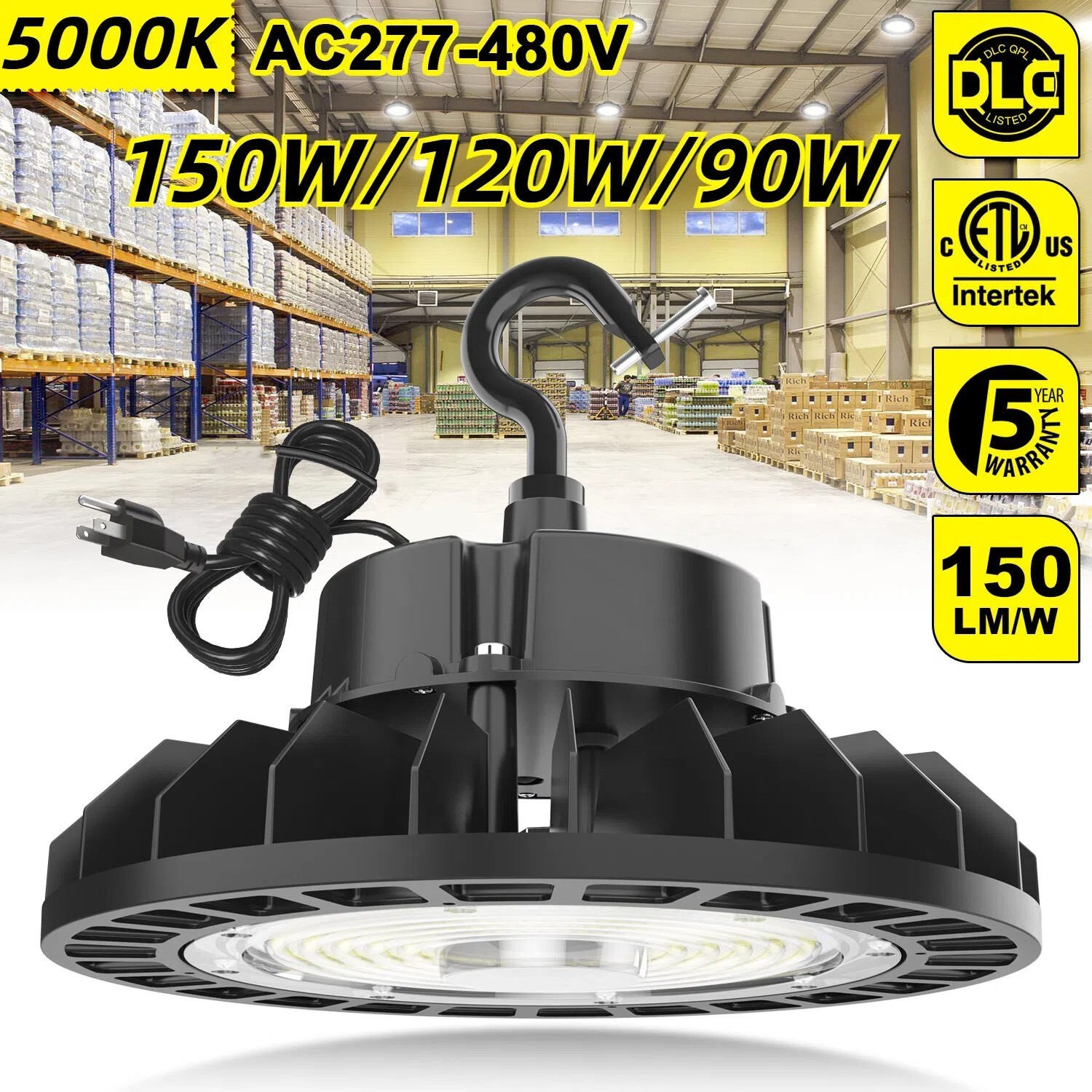150W/120W/90W UFO Led High Bay Light Industrial Warehouse Shop Lighting 277-480V