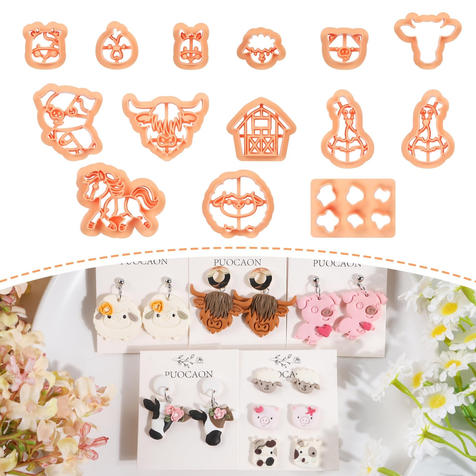 Puocaon Farm Animal Clay Cutters - 14 Pcs Cute Animal Clay Cutters for Polyme...