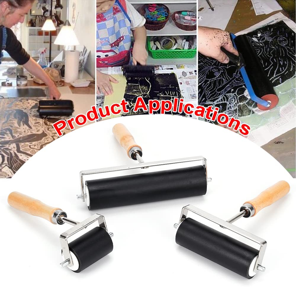 Rubber Roller with 3 Size for Crafting Brayer Rollers Printmaking Tools