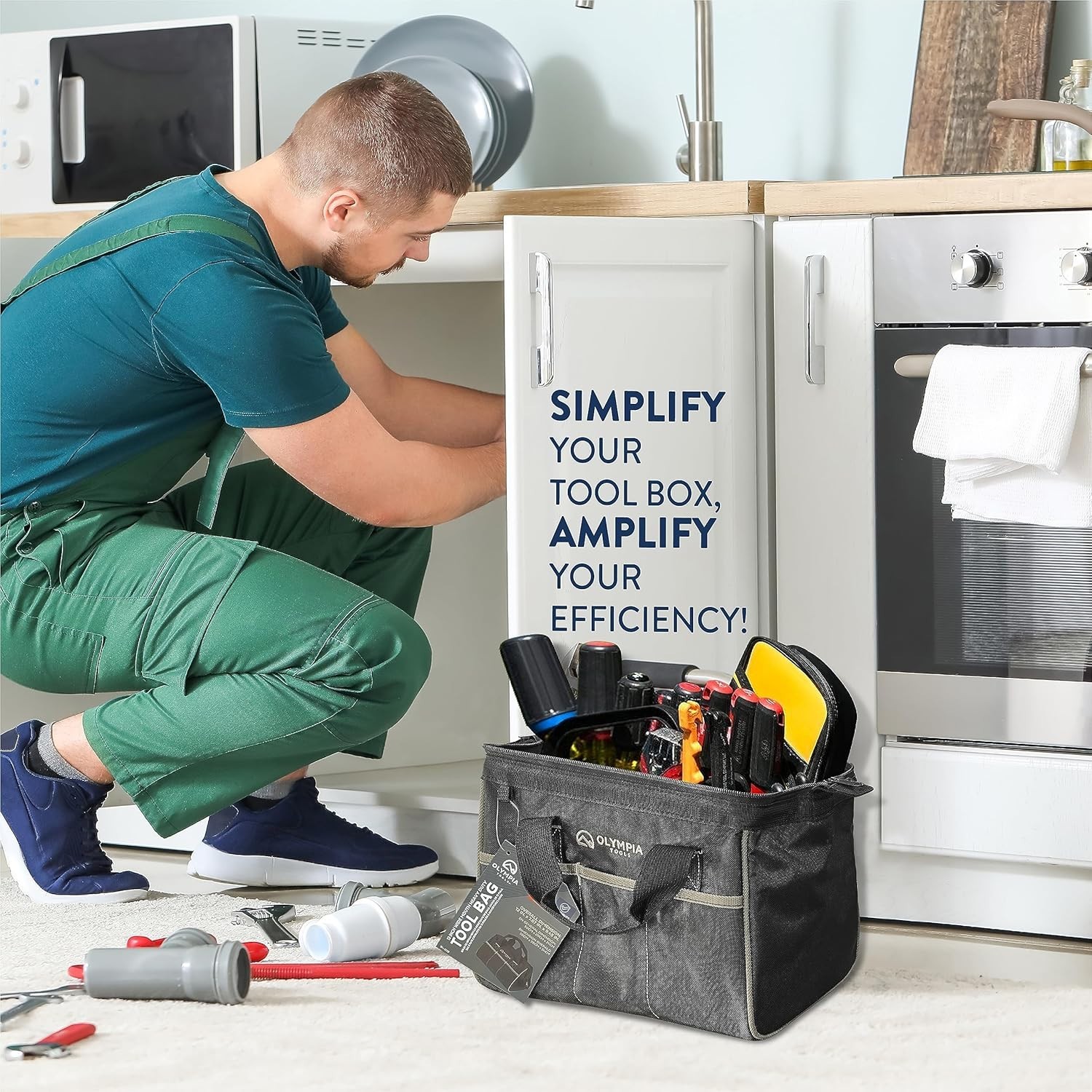 Compact Tool Bag with 3 Pockets and Adjustable Straps - Perfect for Craftsmen