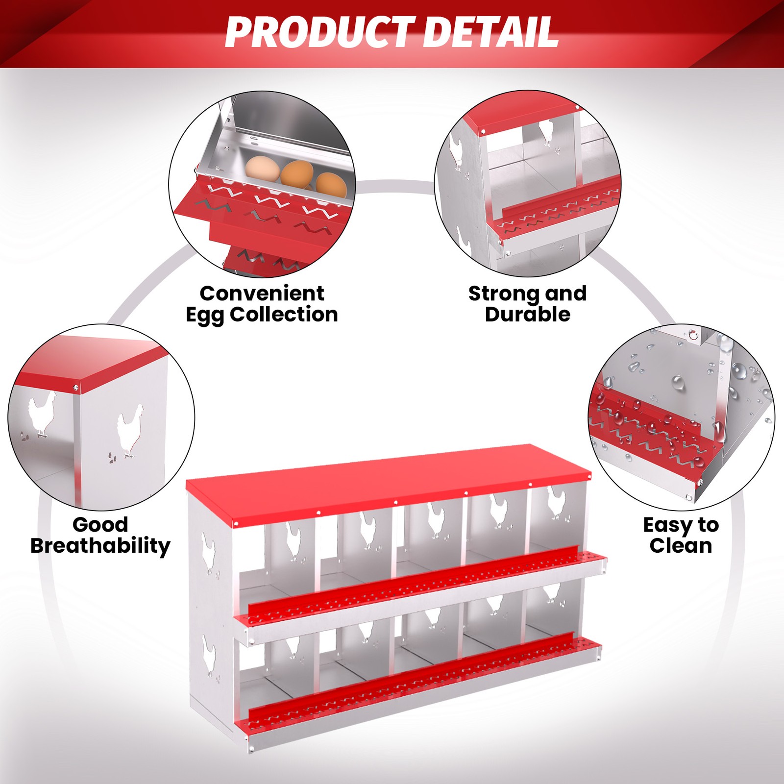 10 Holes Chicken Nesting Box, Metal Chicken Nesting Boxes, without Bracket Legs