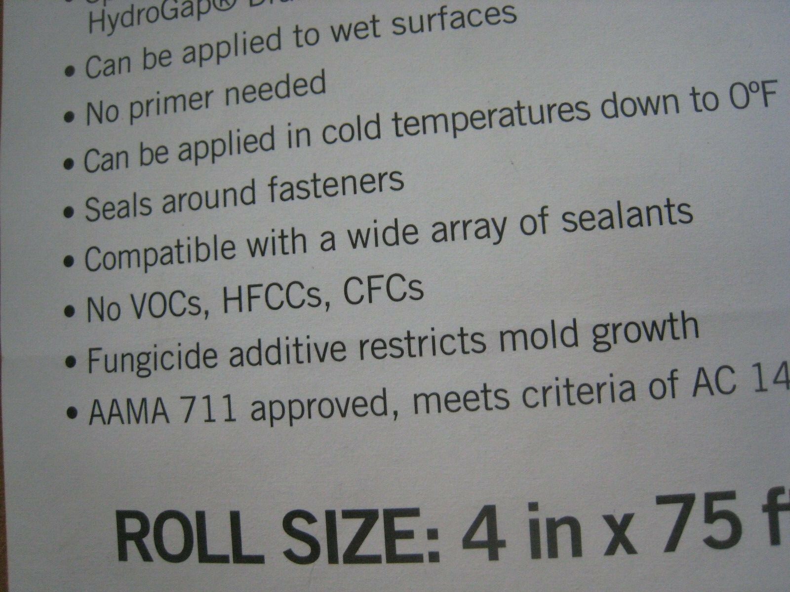 BENJAMIN OBDYKE HYDROFLASH 4" x 75' - 2 ROLLS HYDRO FLASH house wrap tape