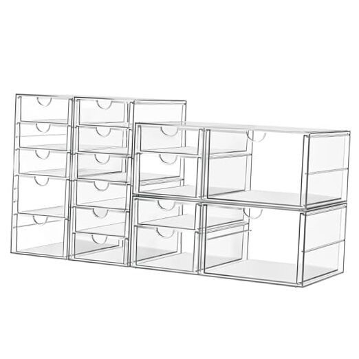 Makeup Acrylic Organizer with(4 Sets), Desk Organizers and 17 Drawers