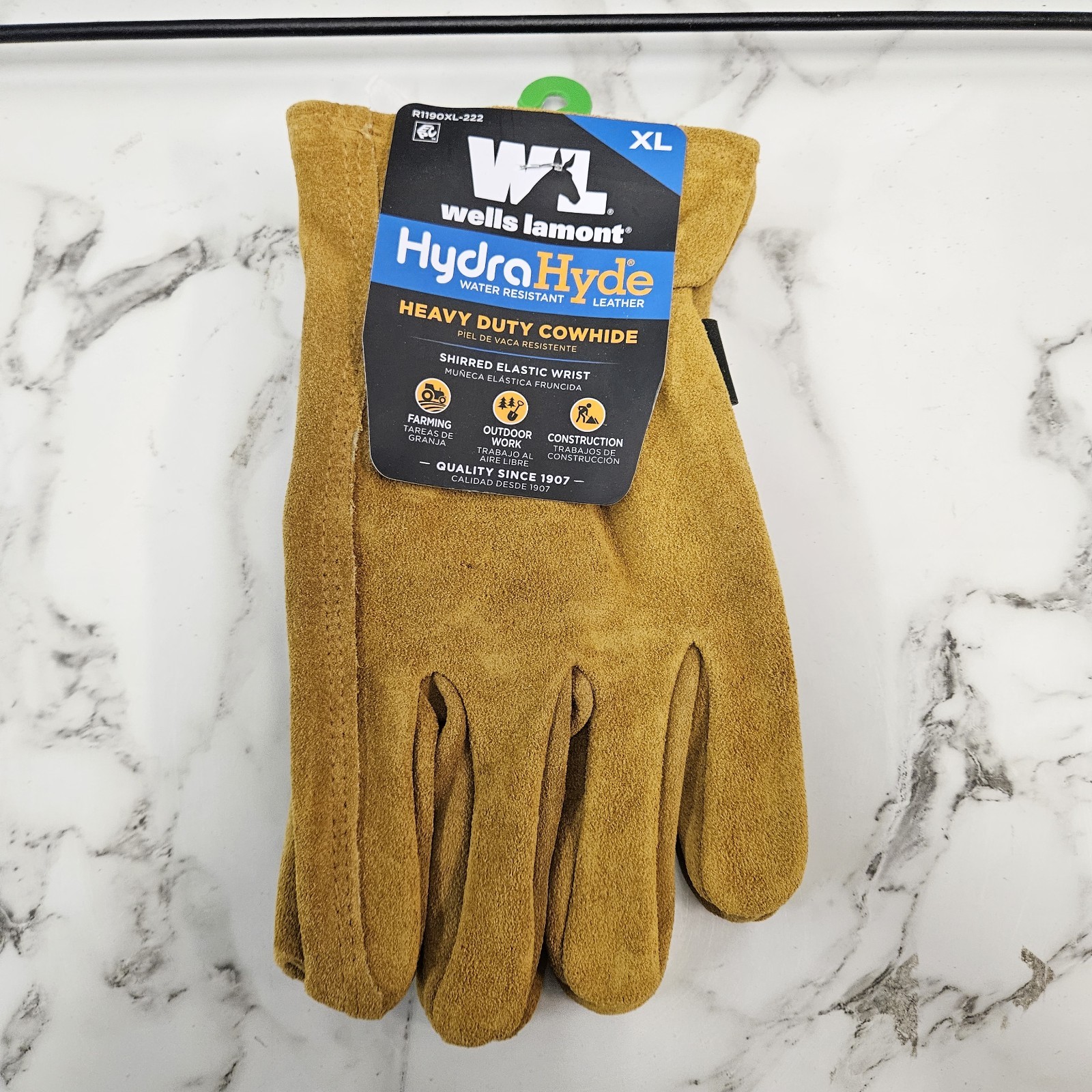 Wells Lamont HydraHyde Heavy Duty Cowhide Gloves XL Water Resistant Leather