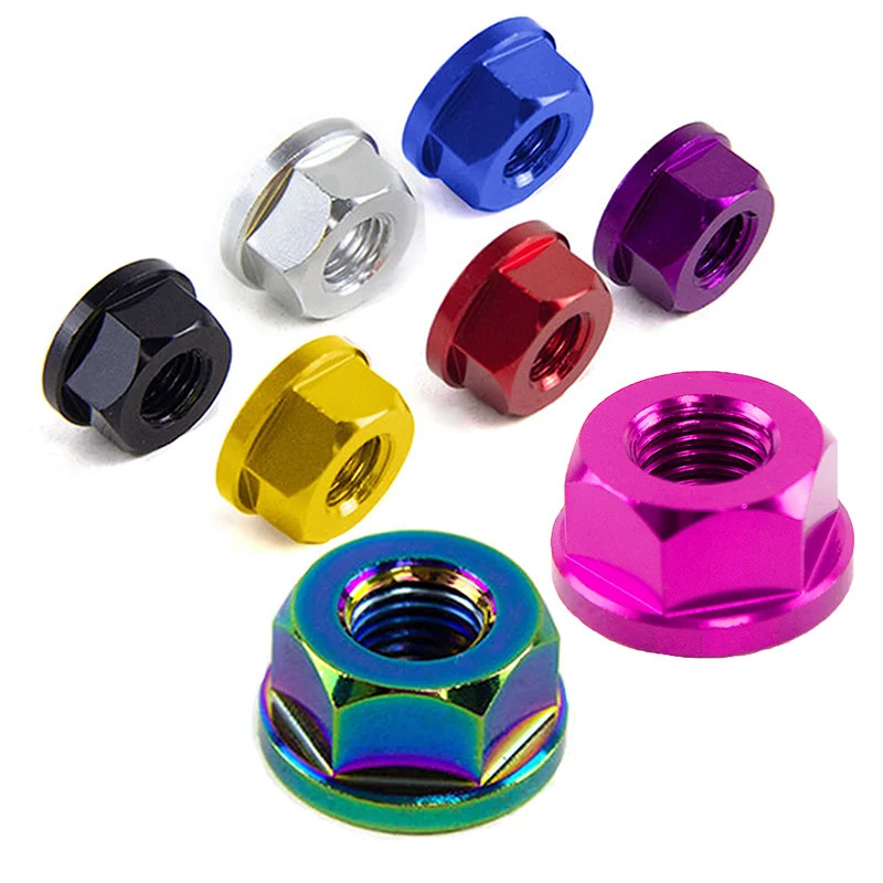 M6-M14 Motorcycle Nylon Insert Lock Nut Anodized Hex Flange Self Locking