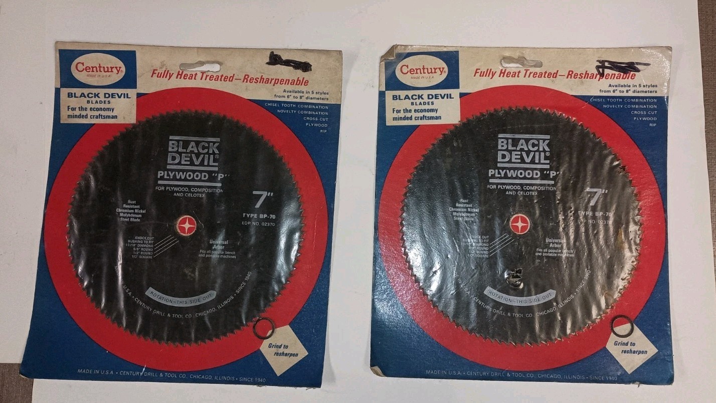 Two (2)  7" Plywood, Composition And Celotex Blade, Century, Black Devil