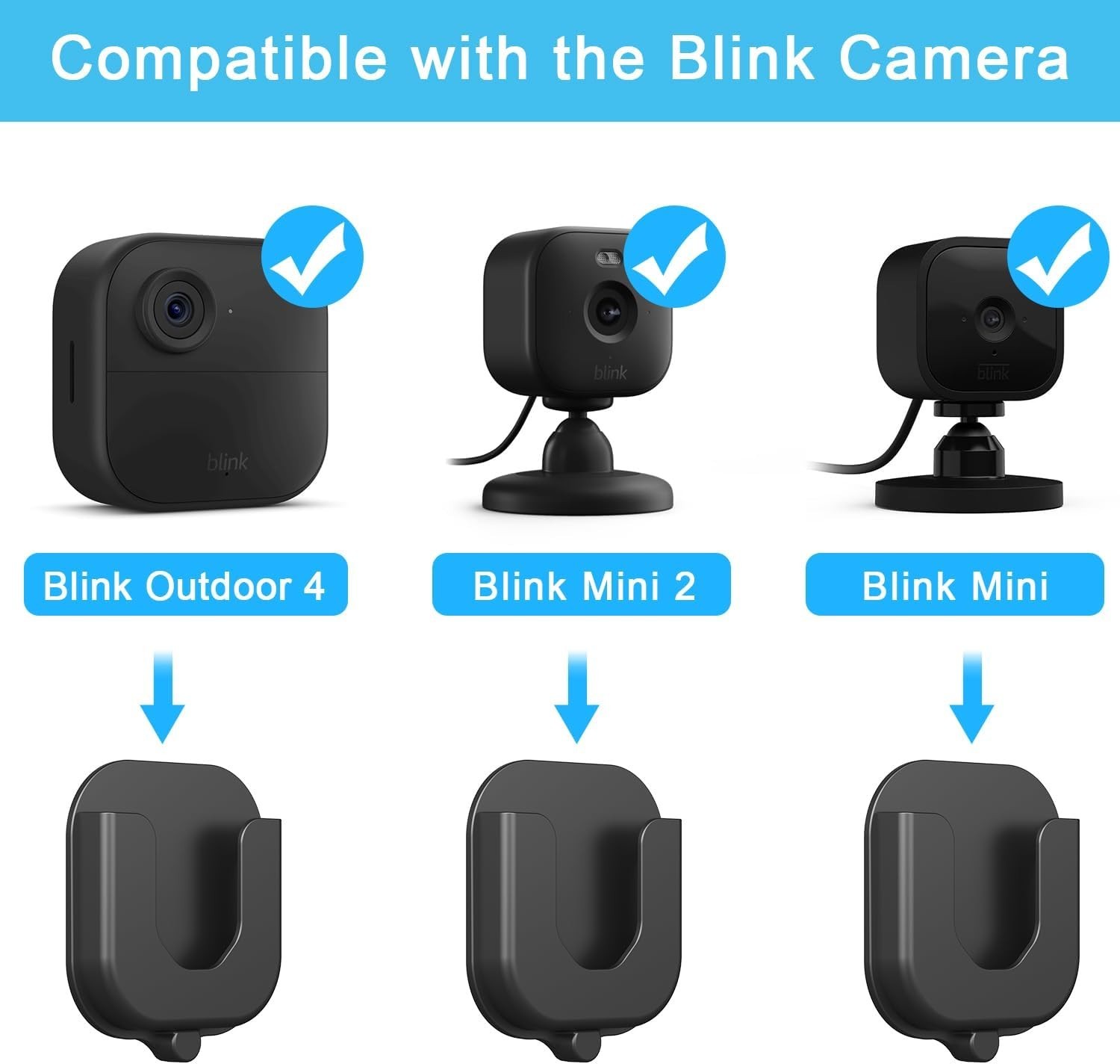 3-Pack Adhesive Brackets for Blink Mini & 4th Gen, 360° Adjustability