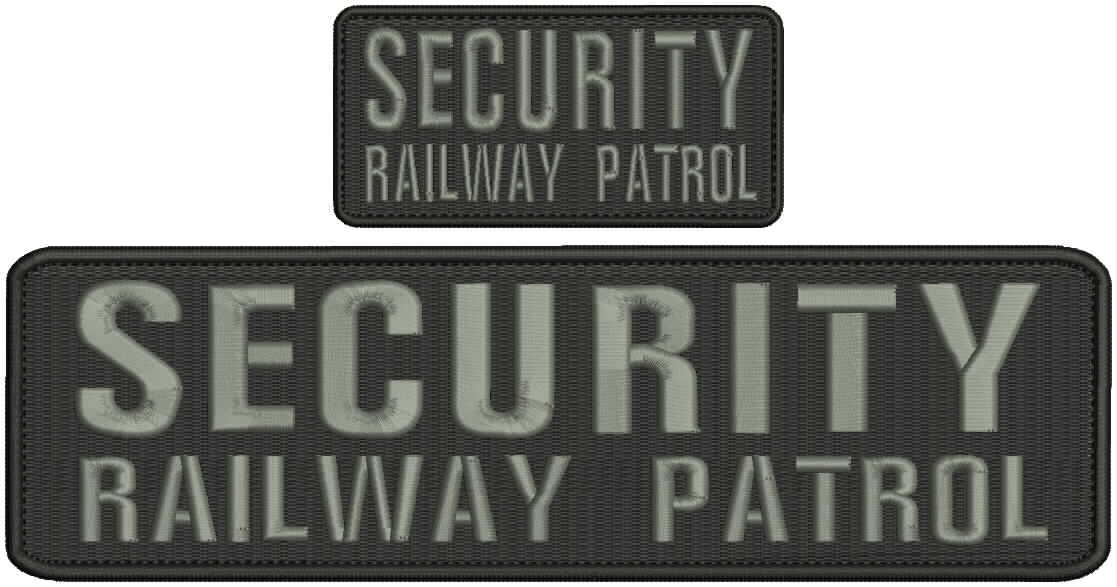 SECURITY Railway Patrol embroidery patches 3x10 and 2x4 hook on back grey