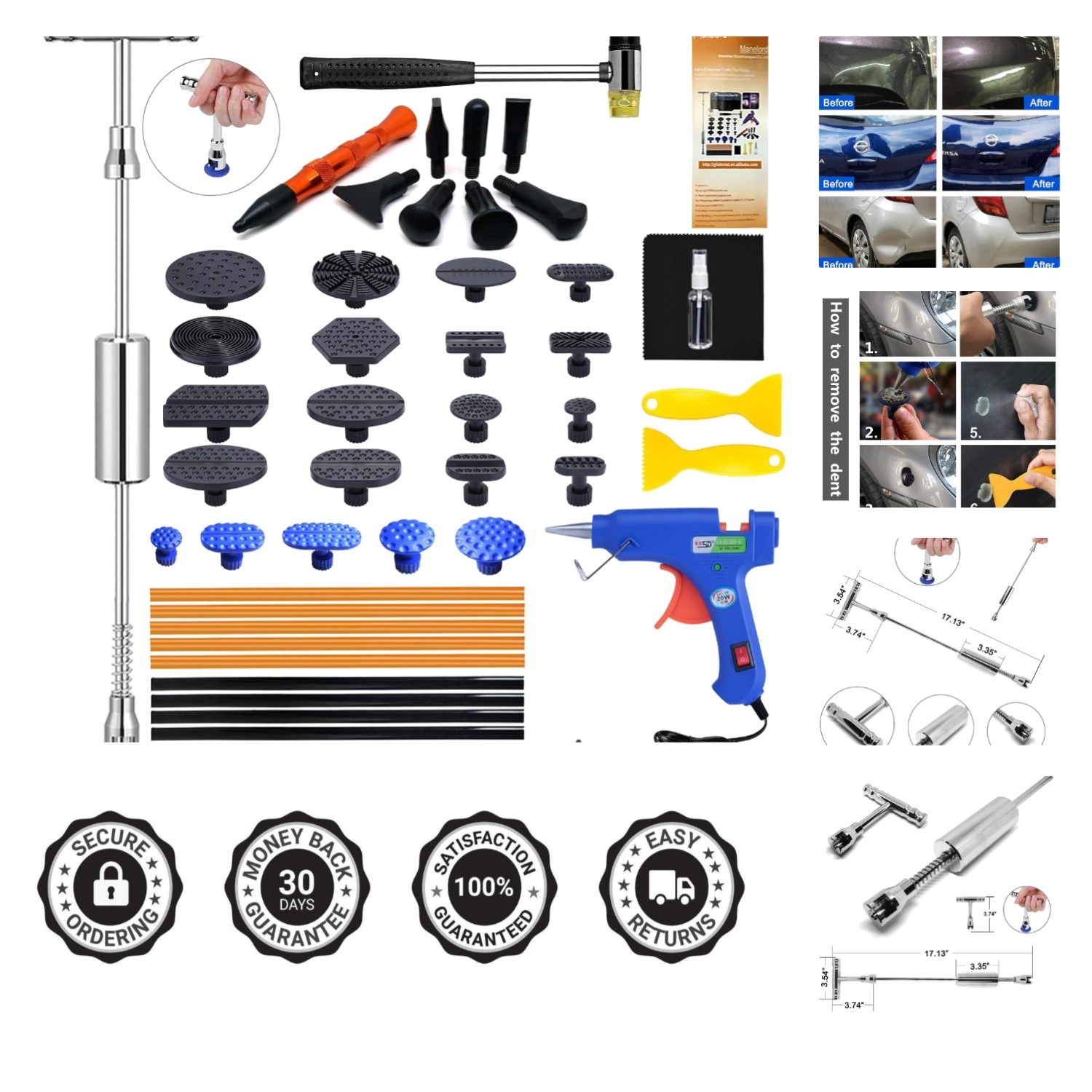 Professional Paintless Dent Repair Tool Kit with Slide Hammer for All Vehicles