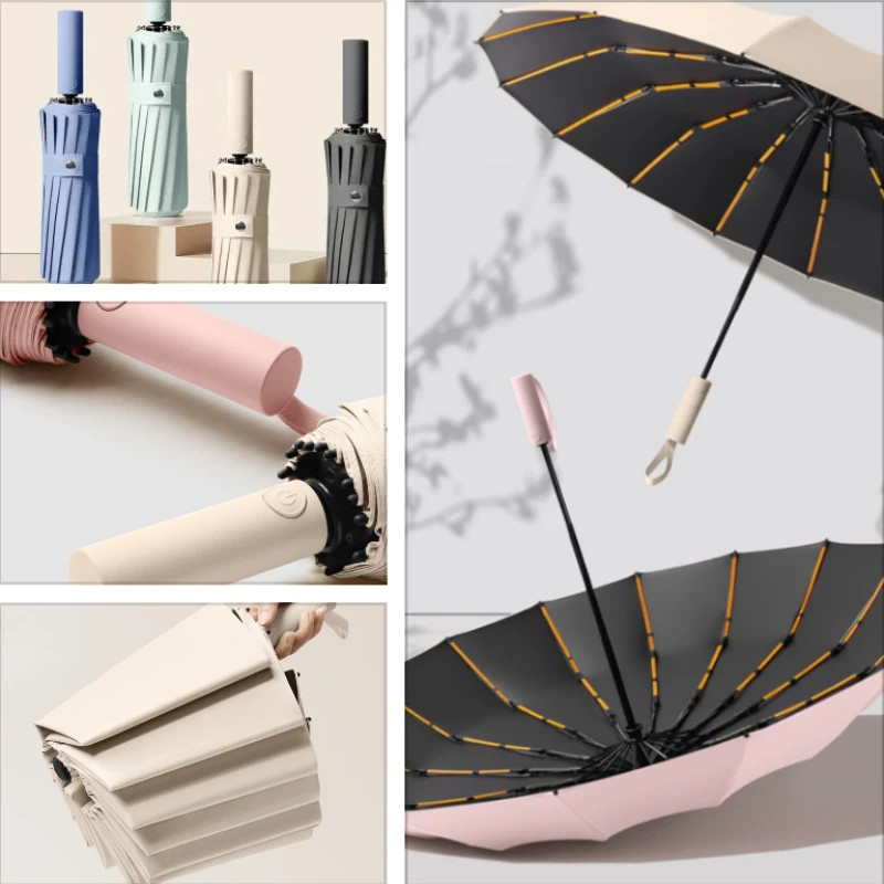 32 Rib Large Automatic Umbrella, Portable Windproof Folding Umbrella, UV Protect