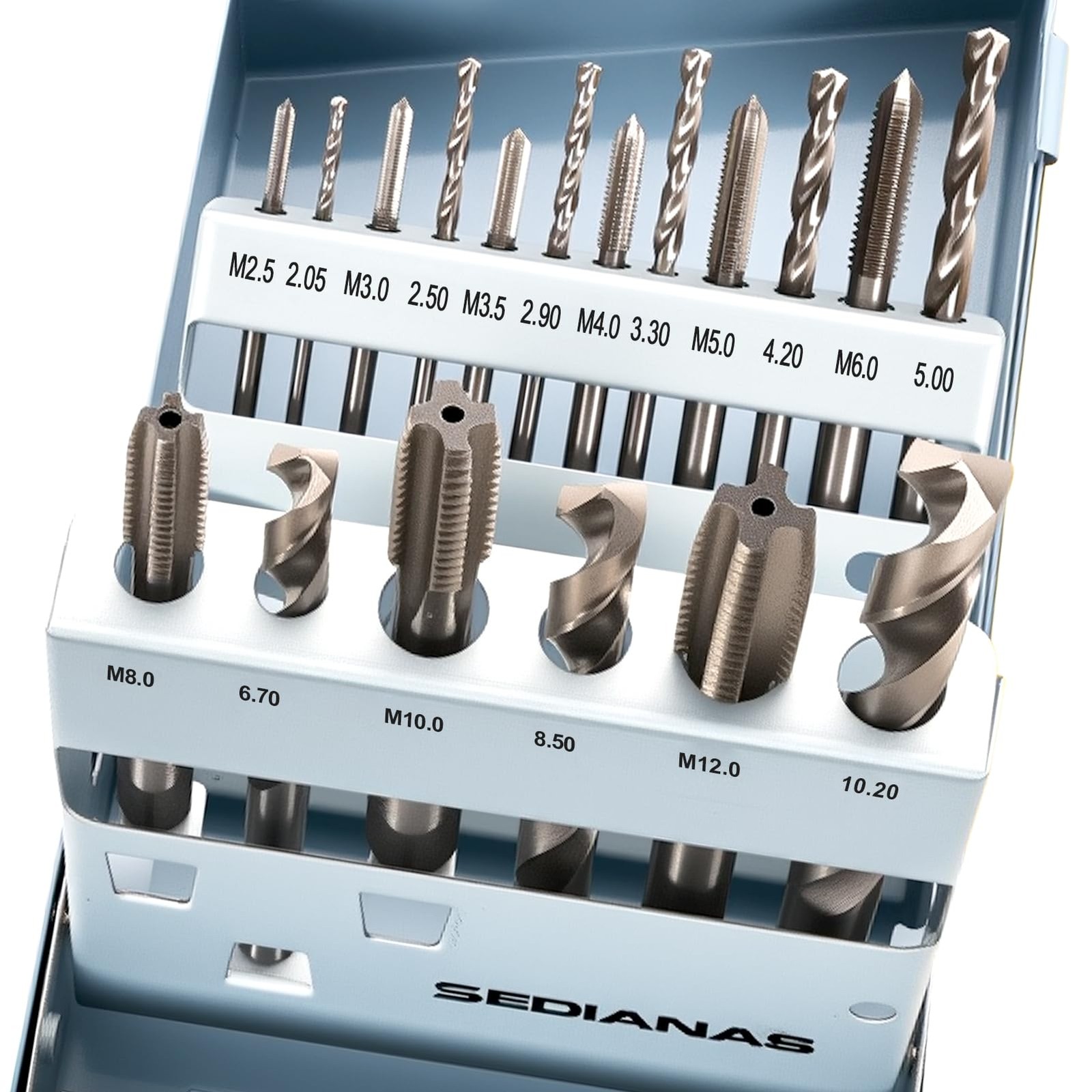 18PCS Metric Tap and Drill Set, Titanium Coated, Metal Storage Case