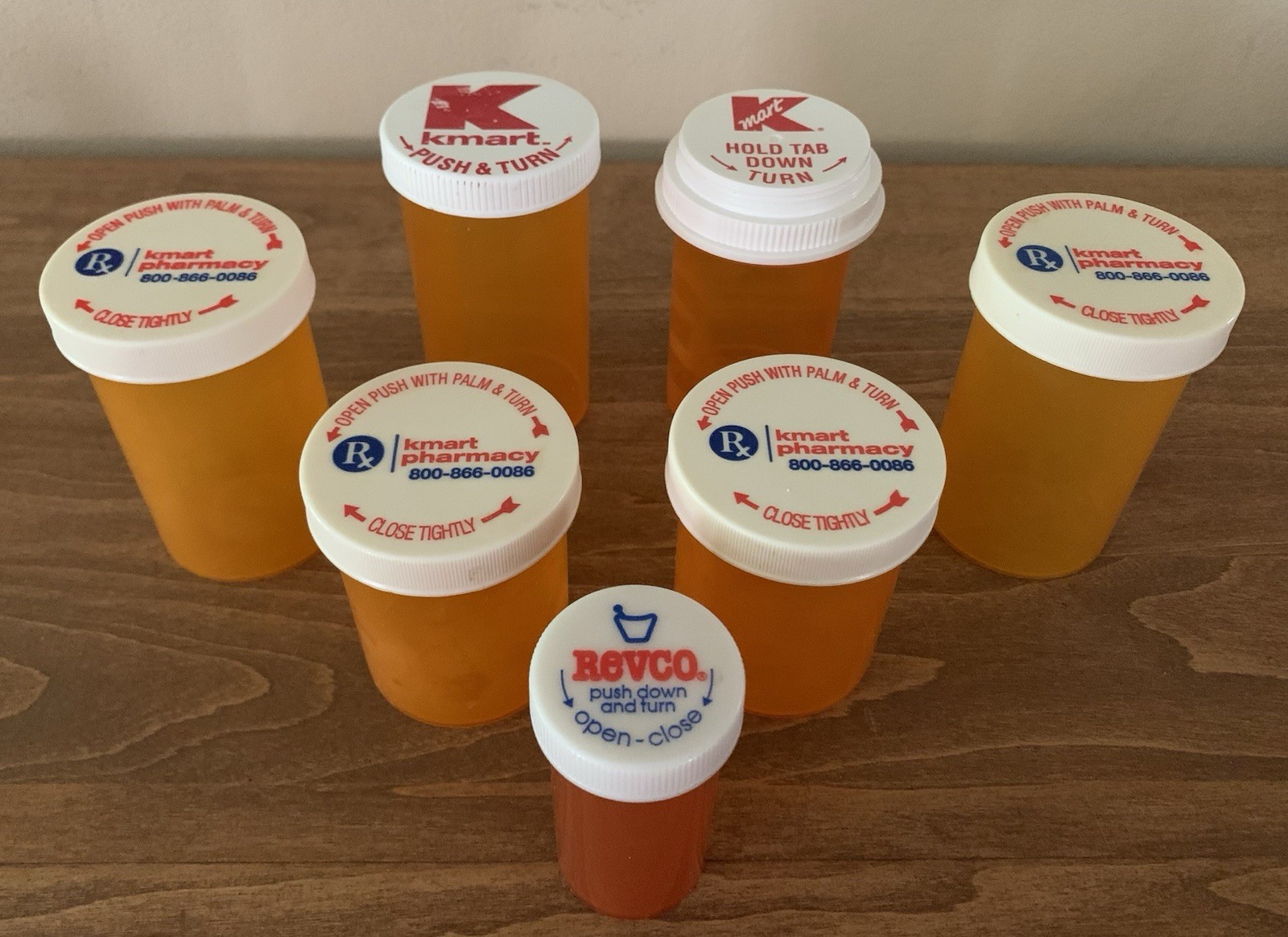 7 VINTAGE Empty KMART & REVCO Prescription Rx PILL BOTTLES Arts Crafts Storage