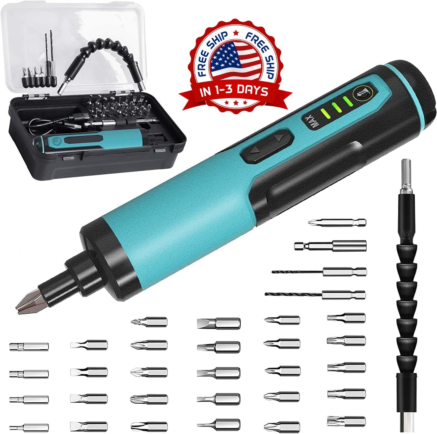 Destornillador Electrico Inalambrico De 4 V Kit, Juego De 33 Puntas Magnéticas