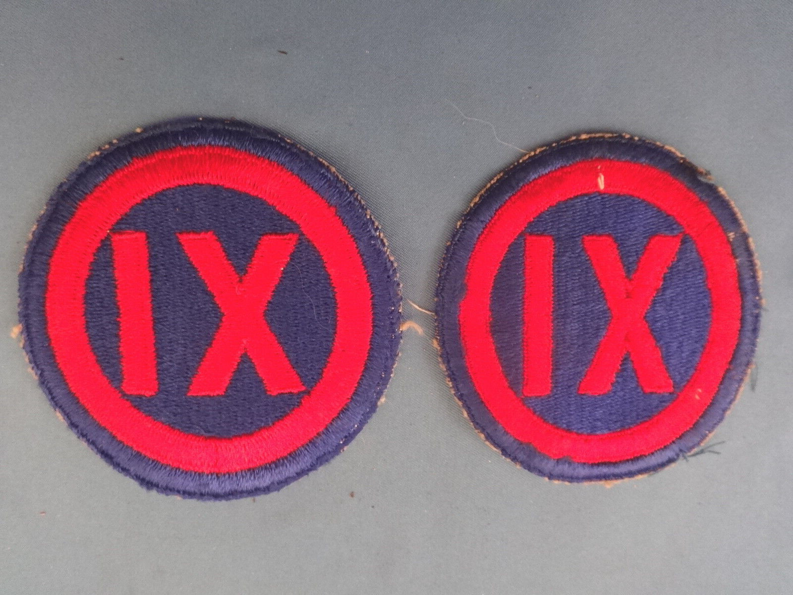 2  DIFFERENT US ARMY IX 9 CORPS PATCH WW II ERA EMBROIDERED NO GLOW CUT EDGE