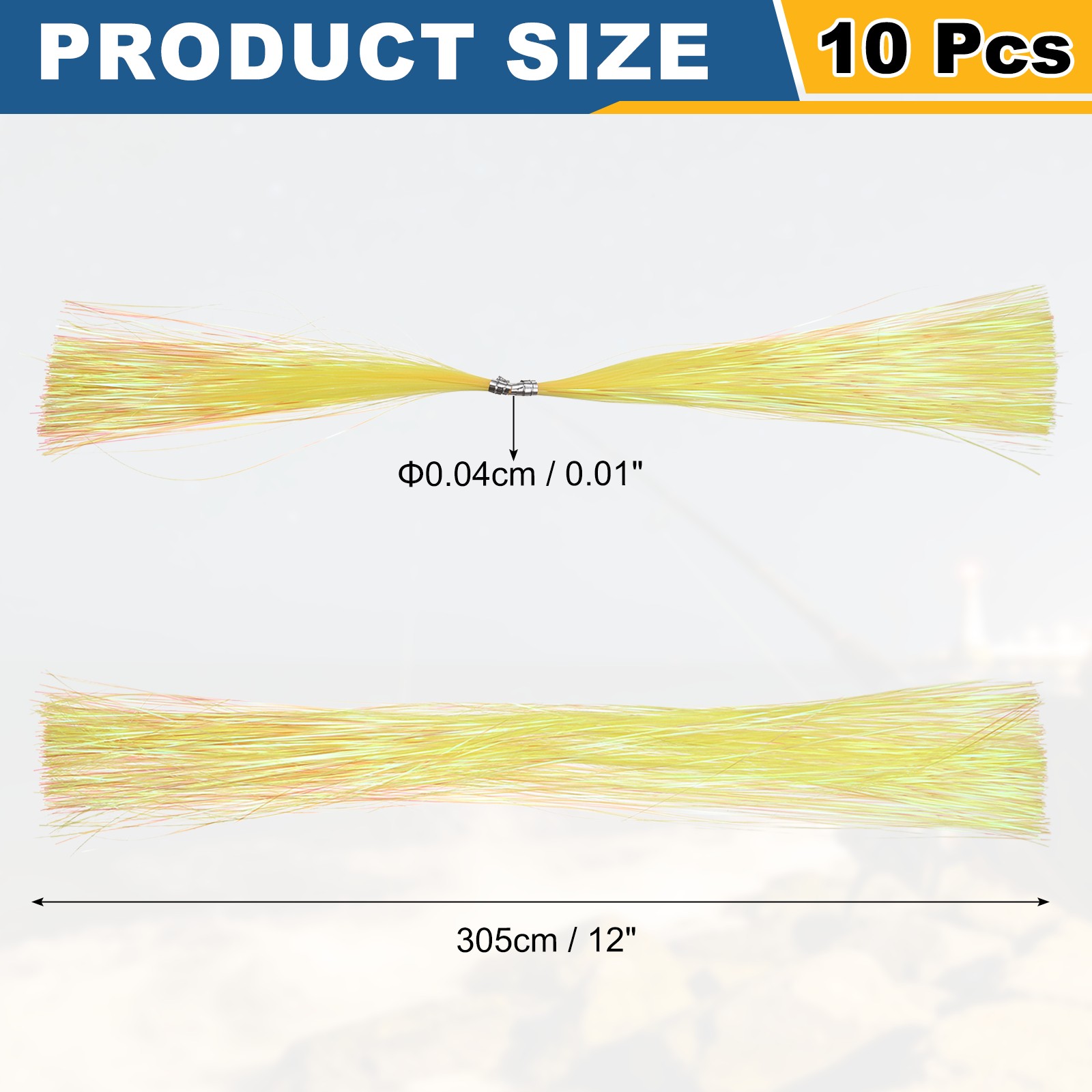 Fly Tying Materials, Crystal Flash 10 Pcs & 12 Inch & Yellow & PE