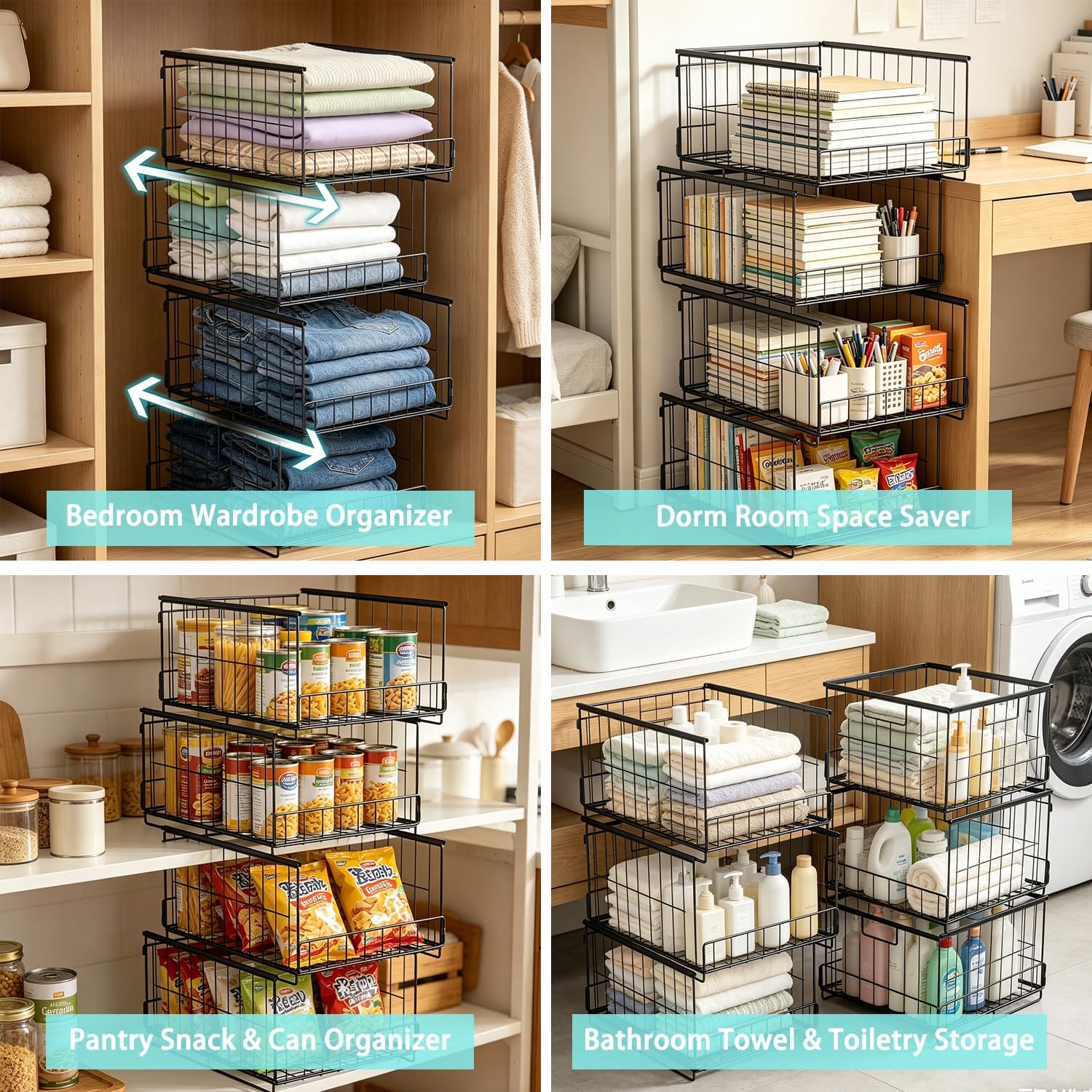 4-Tier Stackable Closet Storage Bins Foldable Organizer Shelves for Wardrobe,...