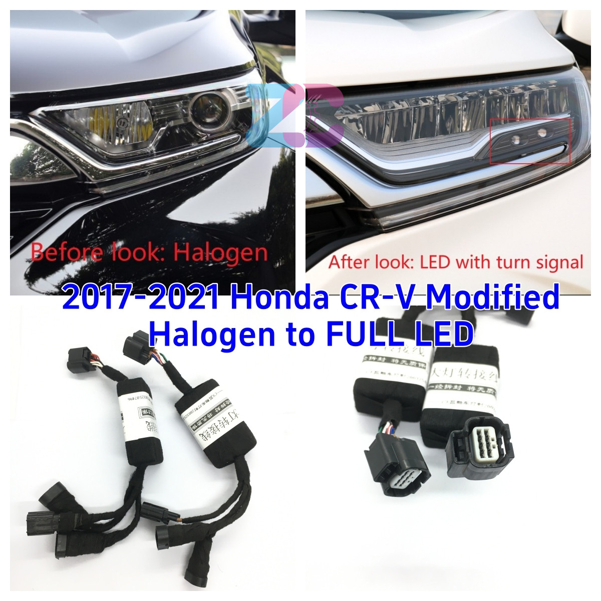 For 17-21 Honda CR-V Headlight Halogen to Full LED with Turn Assist Wire Harness
