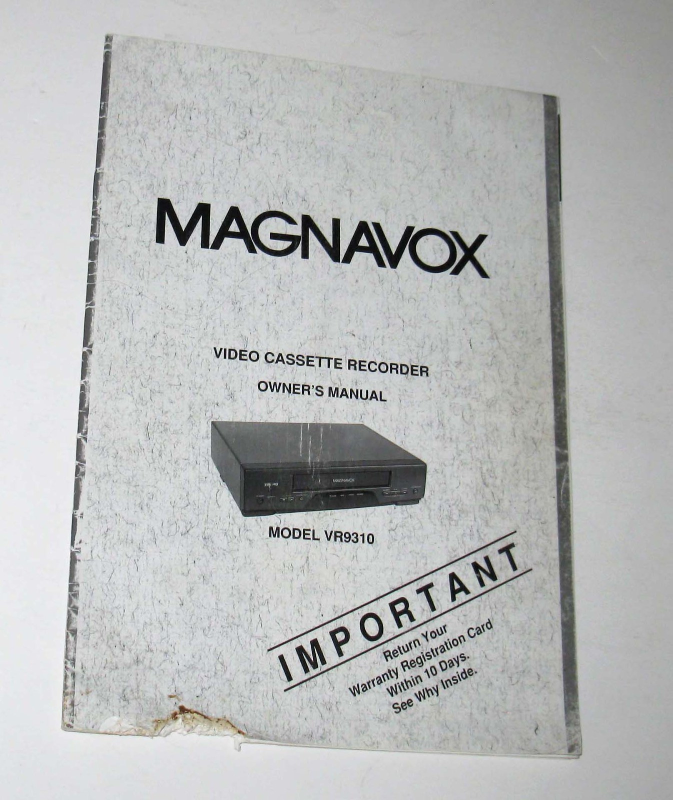 Original Vintage Magnavox VR9310 VCR Video Cassette Recorder Owner's Manual