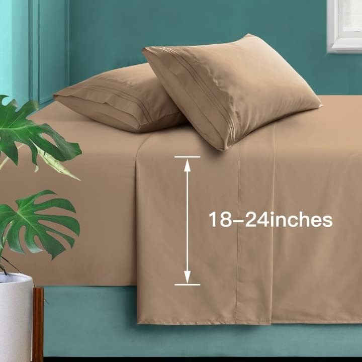4 Piece Khaki Full Sheet Set, 18-24 Extra Deep Pocket, 1800 Thread Count