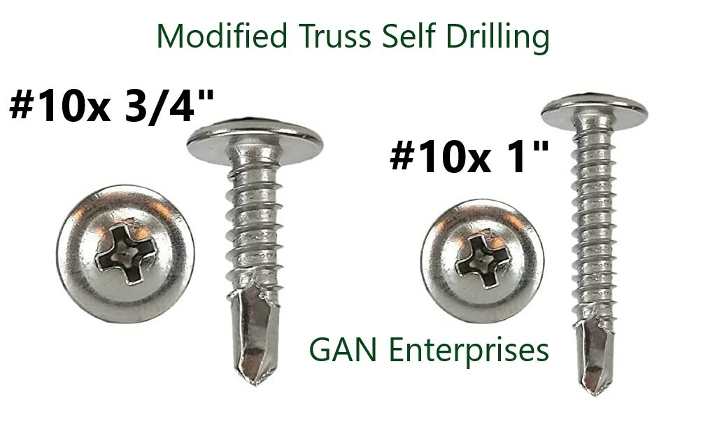 Modified  Truss Head #10 x 3/4 - 1"  Self-Drilling Tek Screws zinc plated