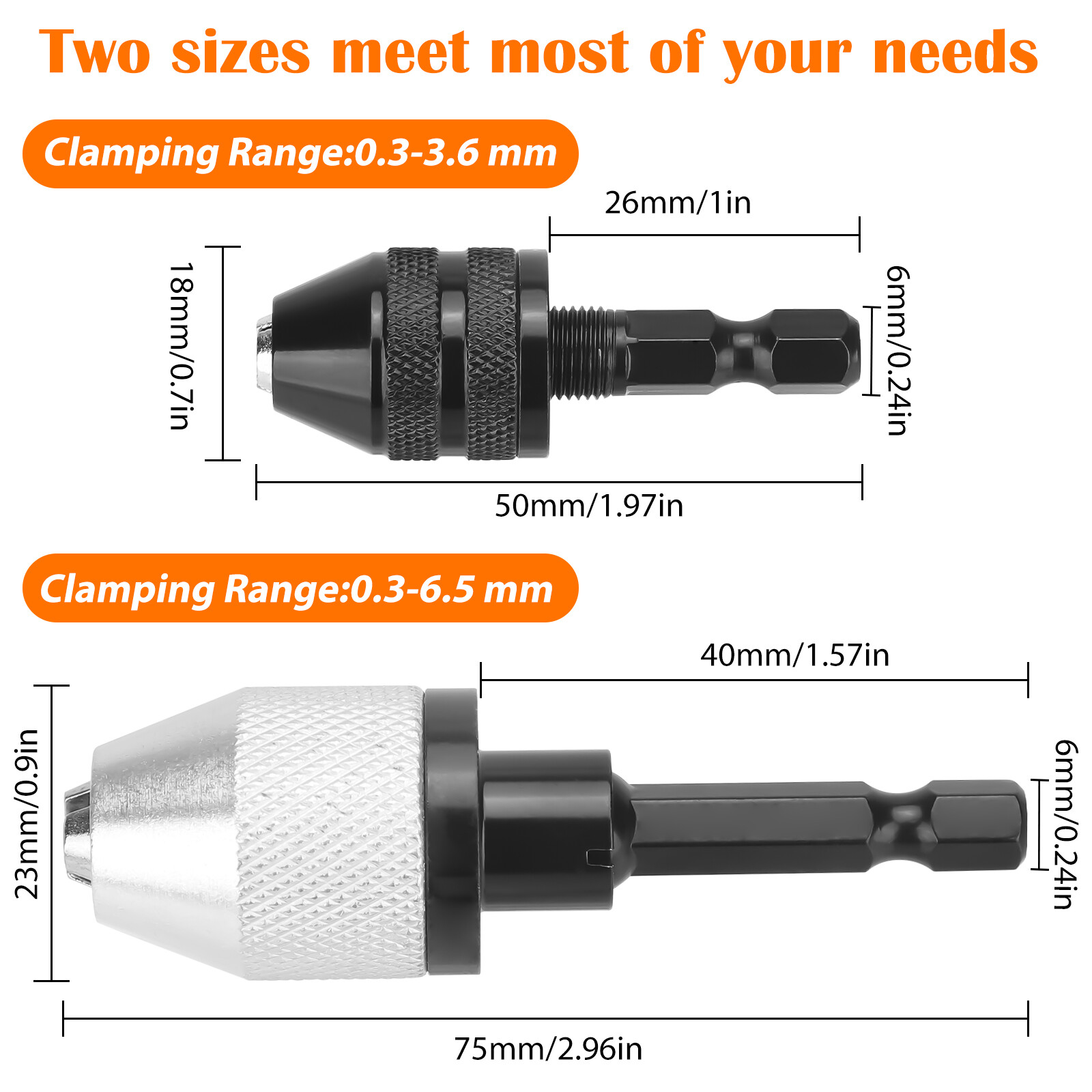 2x 1/4" Hex Shank Keyless Drill Chuck Conversion Adapter Bit Quick Change Driver