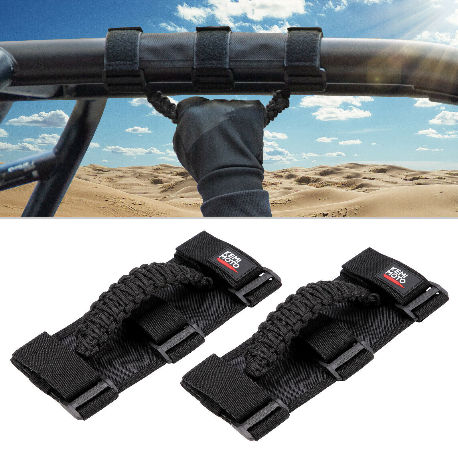 UTV 1.5"-2" Roll Bar Grab Handle Grips Black for Polaris RZR Ranger Can Am Honda