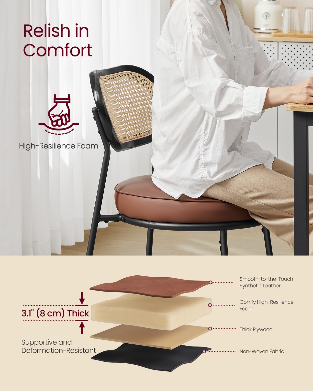 Dining Chairs, Set of 4 Accent Chair for Dining Room Kitchen, with Boho PE Ra...