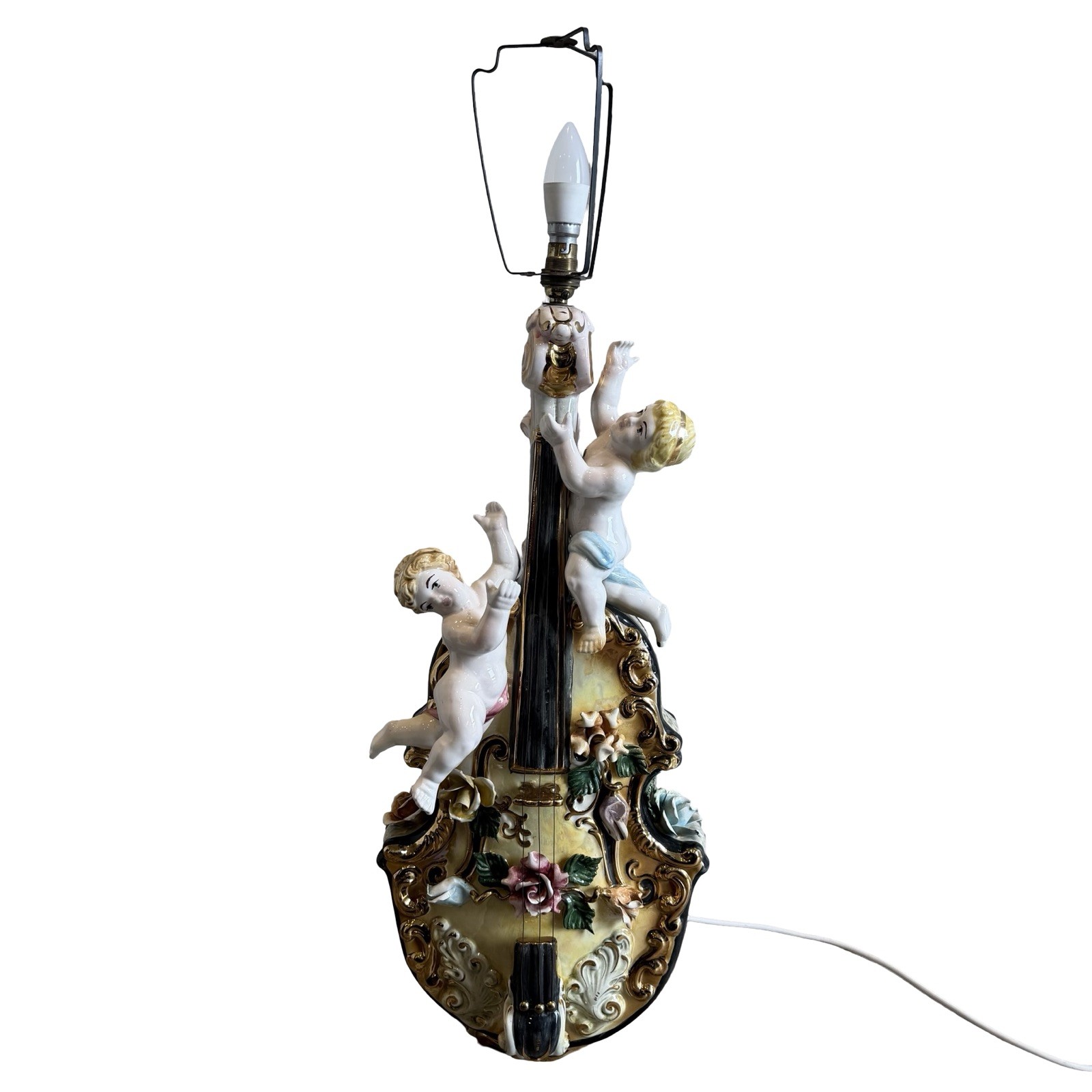 Large Capodimonte Cherub Table Lamp Italian Porcelain Figurine Decorative