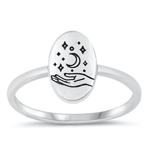Hand moon star sterling silver toe ring