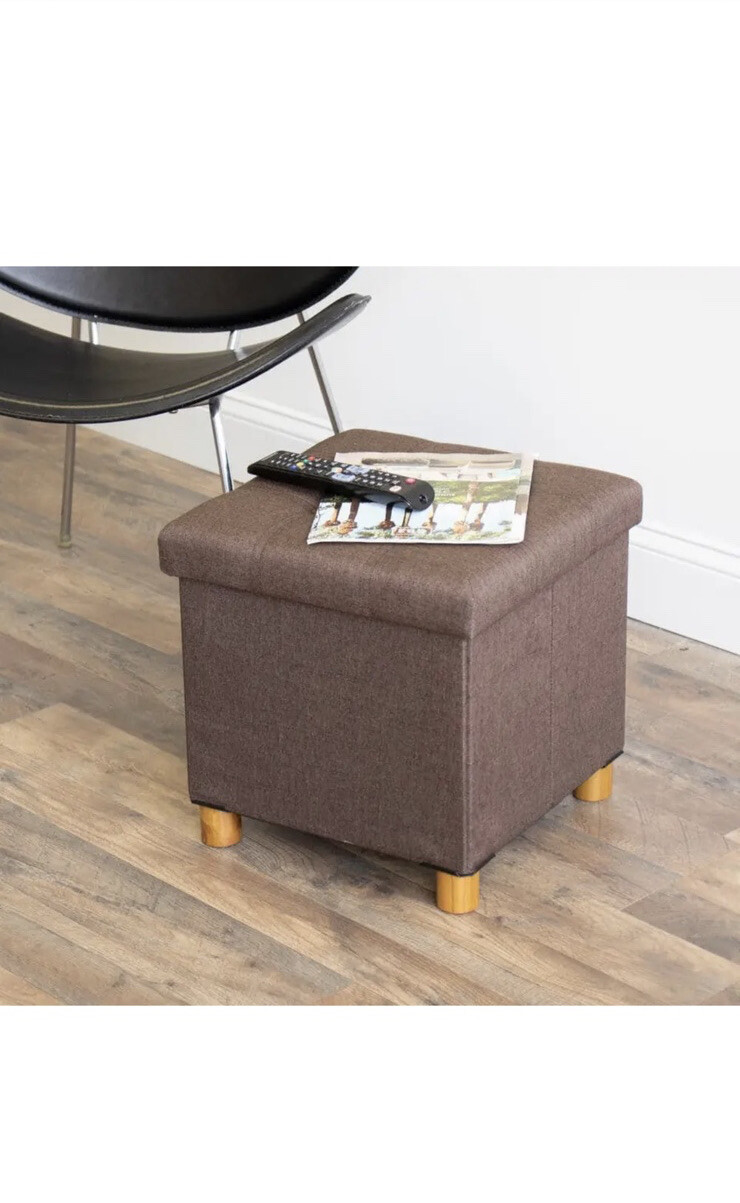 Humble Crew Cube Storage Ottoman Collapsible Foot Stool Brown Pillow Top Tray