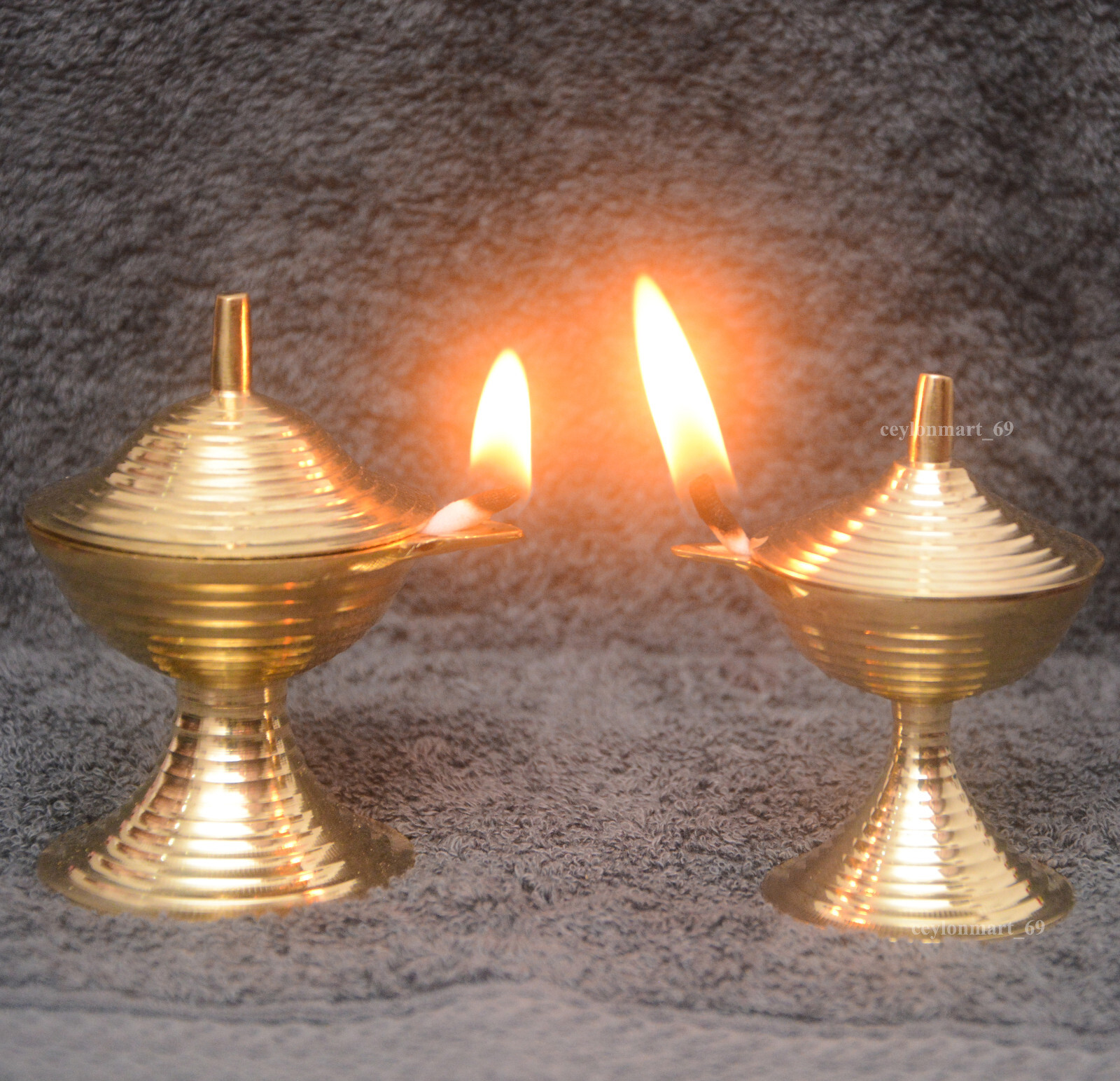 Brass Oil Lamp High Neck Small & Large Free Wicks Handcrafted Diya Separate Lid
