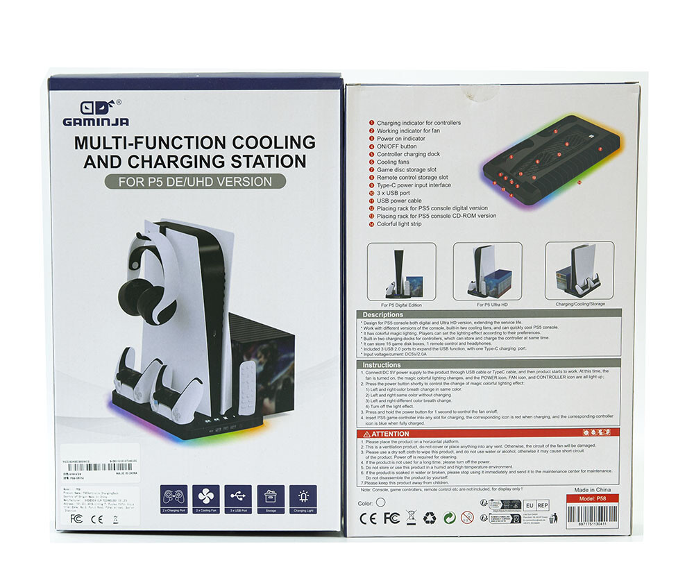 GAMINJA P5 Vertical Stand Charging Dock Station Cooling Fan For PS5 Console