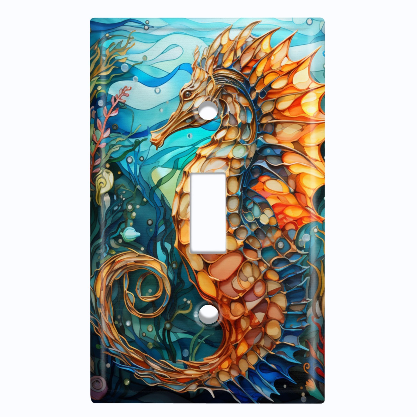 Metal Light Switch Outlet Cover Wall Plate Orange Seahorse Seaweed Ocean OCN126