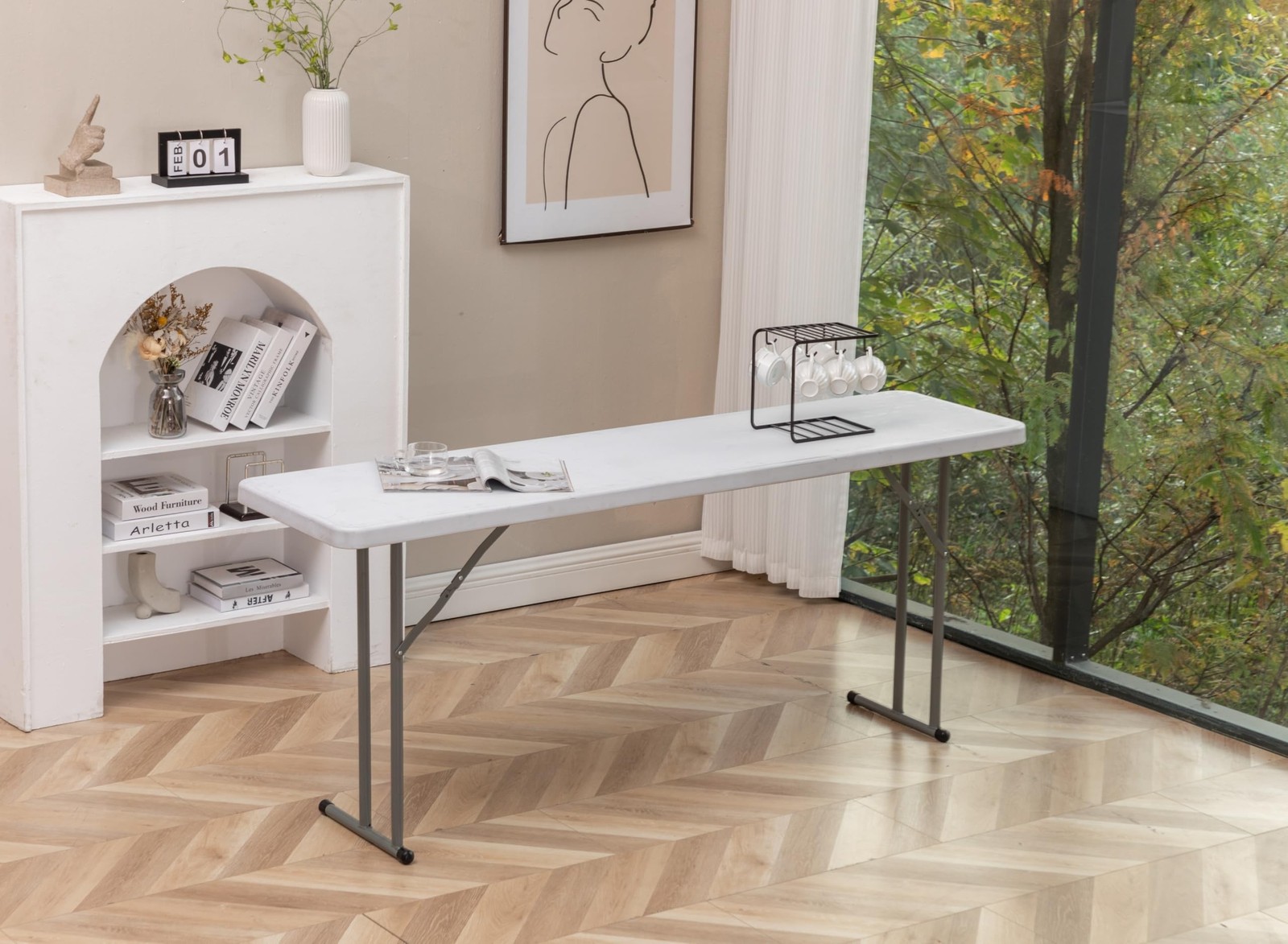 BTEXPERT 5-Foot - 60" Long White Plastic Folding Seminar Training Table Porta...