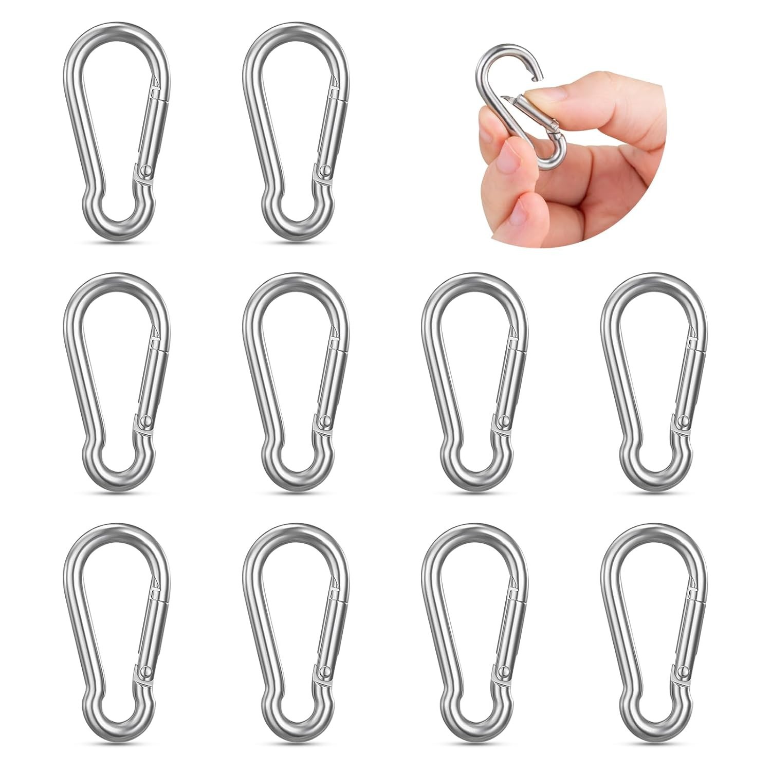 10PCS Stainless Steel Carabiners Caribeener Clips, 1.57 Inch Small Caribeaner Sp
