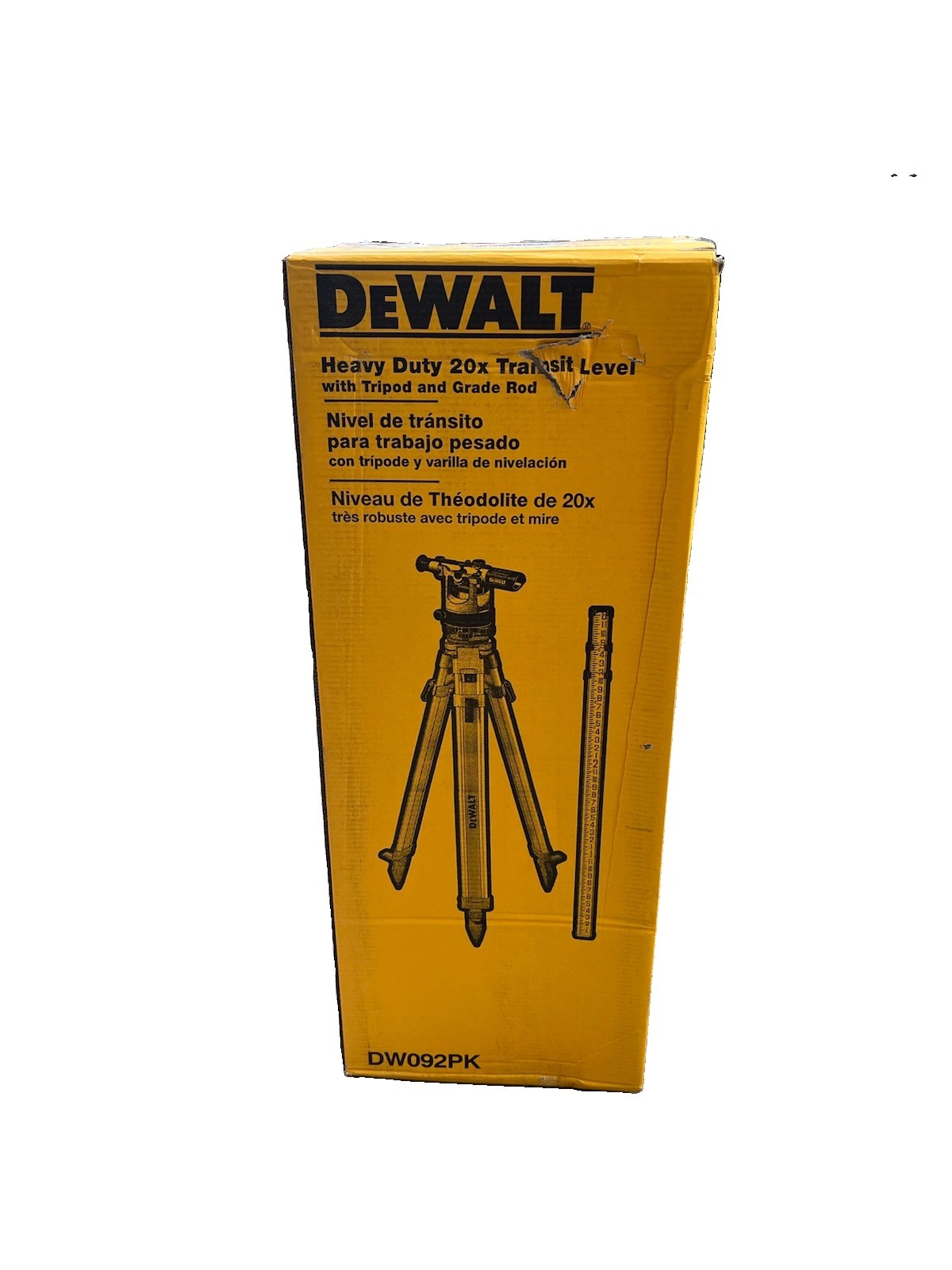 DEWALT DW092PK Heavy Duty 20x Transit Level Kit w/ Tripod, Grade Rod & Case