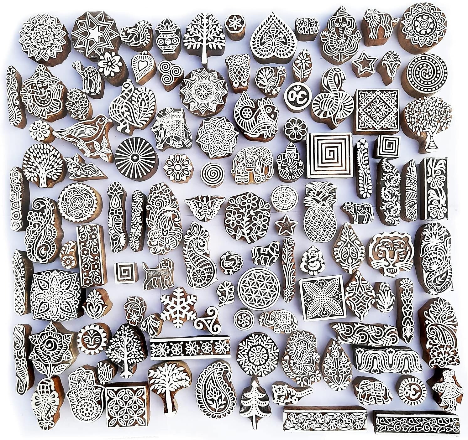 Royal Kraft Assorted Wooden Block Printing Stamps (Set of 50)