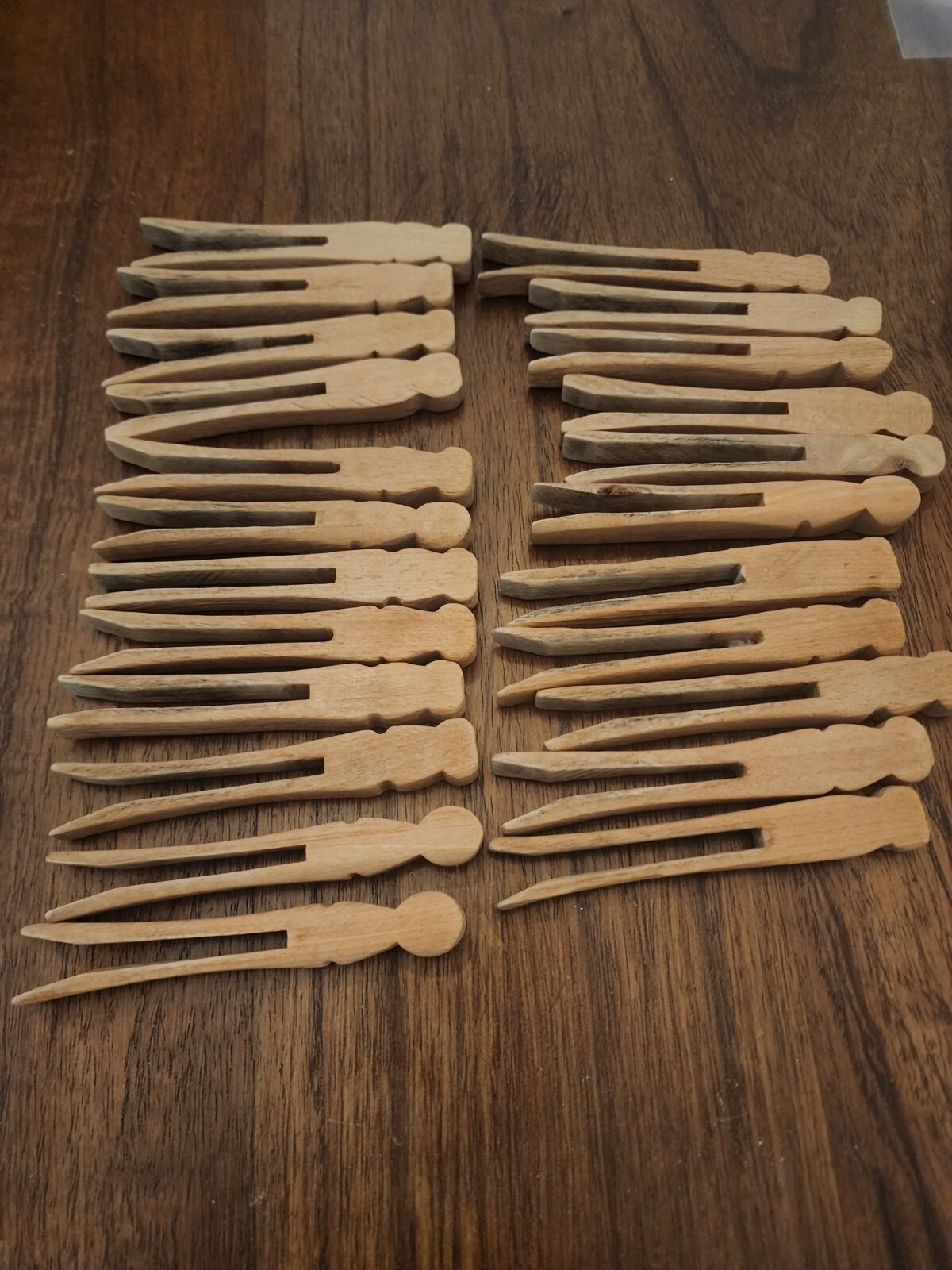 23- piece Vintage Wood Clothes Pins- flat sided, set 2
