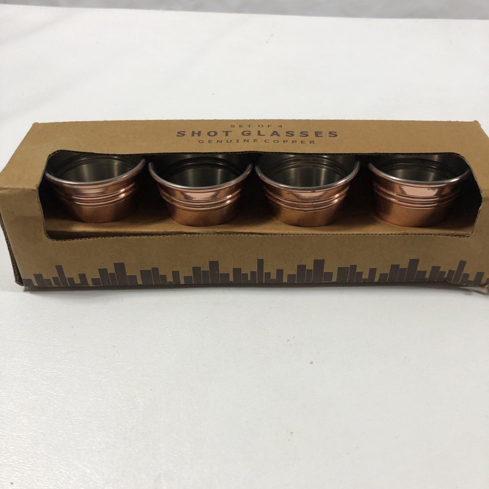 Set of 4 - Genuwine Copper Shot Glass Capacity  100 ML - Opened Box - NEW